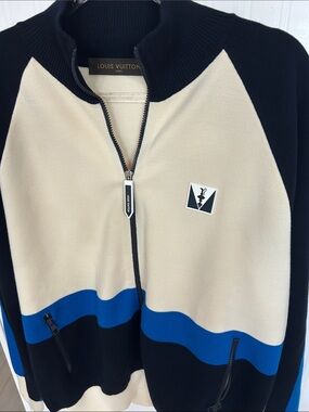 Louis Vuitton Black, Cream & Blue Zip-Up Jacket